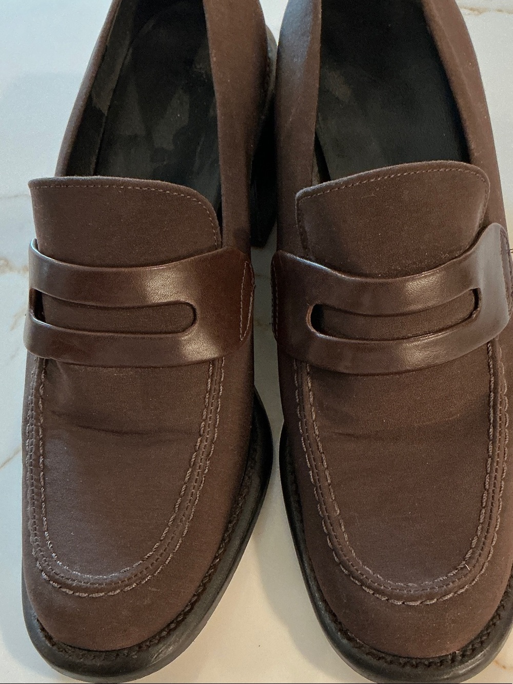 Nine West Brown Leather Penny Loafers with Low Block Heel